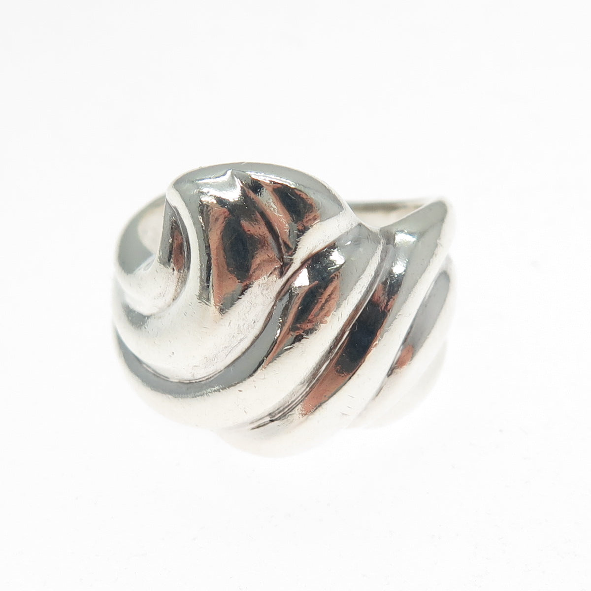 925 Sterling Silver Vintage Modernist Wavy Ribbed Ring Size 7.25
