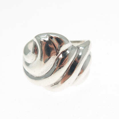 925 Sterling Silver Vintage Modernist Wavy Ribbed Ring Size 7.25
