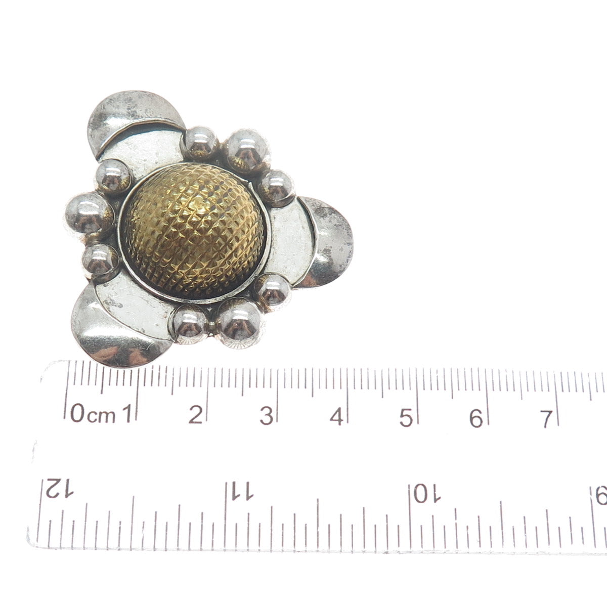 925 Sterling Silver 2-Tone Vintage Mexico Modernist Beaded Pin Brooch / Pendant