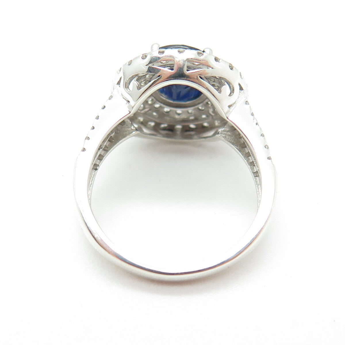 925 Sterling Silver Real White Topaz & Sapphire Gemstone Ring Size 6.25