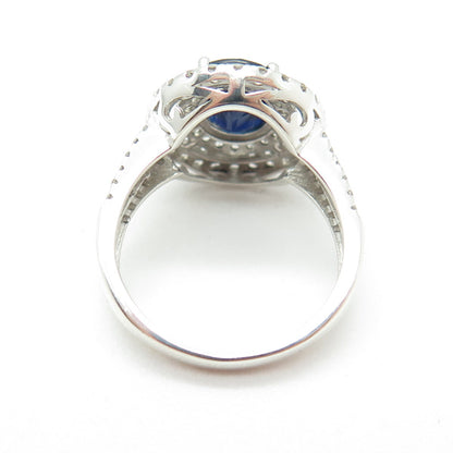 925 Sterling Silver Real White Topaz & Sapphire Gemstone Ring Size 6.25