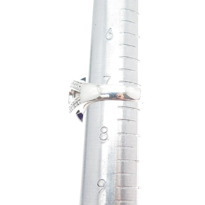 925 Sterling Silver Oval & Round-Cut Purple White C Z Overlap Ring Size 7.25