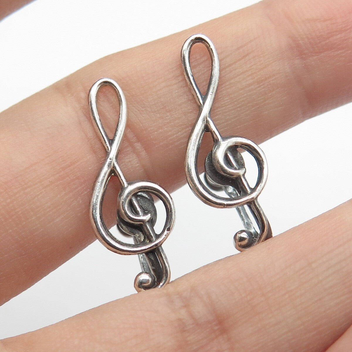 925 Sterling Silver Vintage Treble Clef Music Screw Back Earrings