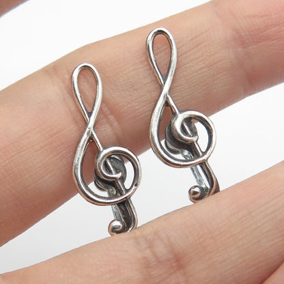 925 Sterling Silver Vintage Treble Clef Music Screw Back Earrings