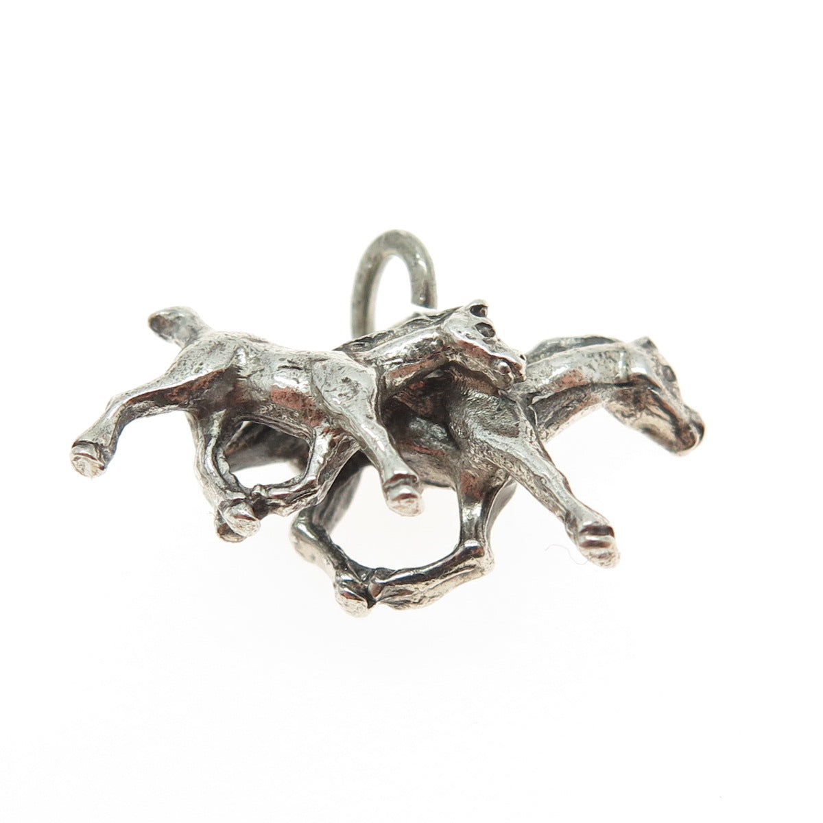 BEAU 925 Sterling Silver Antique Art Deco Horse Mom & Child 3D Charm Pendant