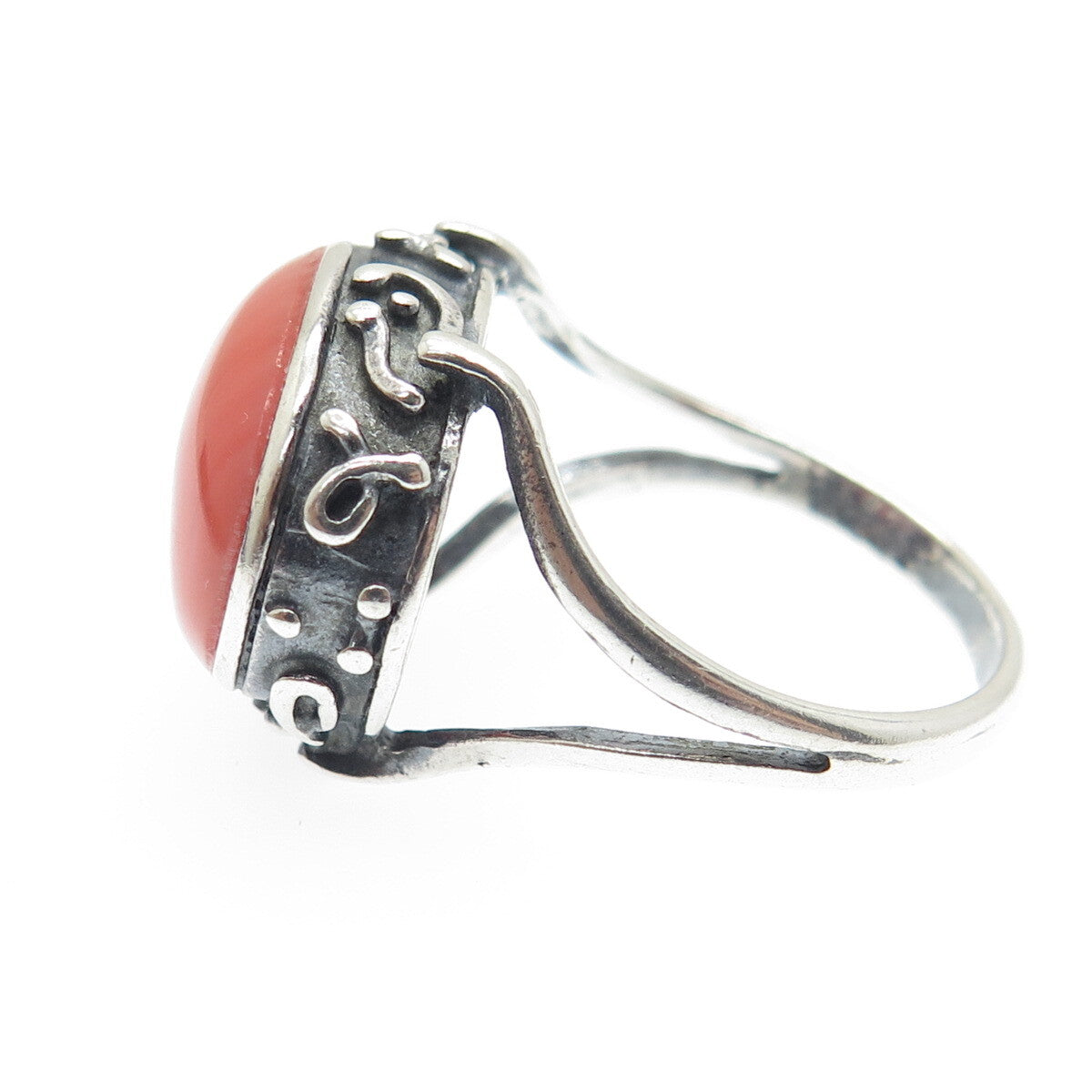 TED OTT 925 Sterling Silver Vintage Real Peach Agate Gem Ethnic Ring Size 9.75