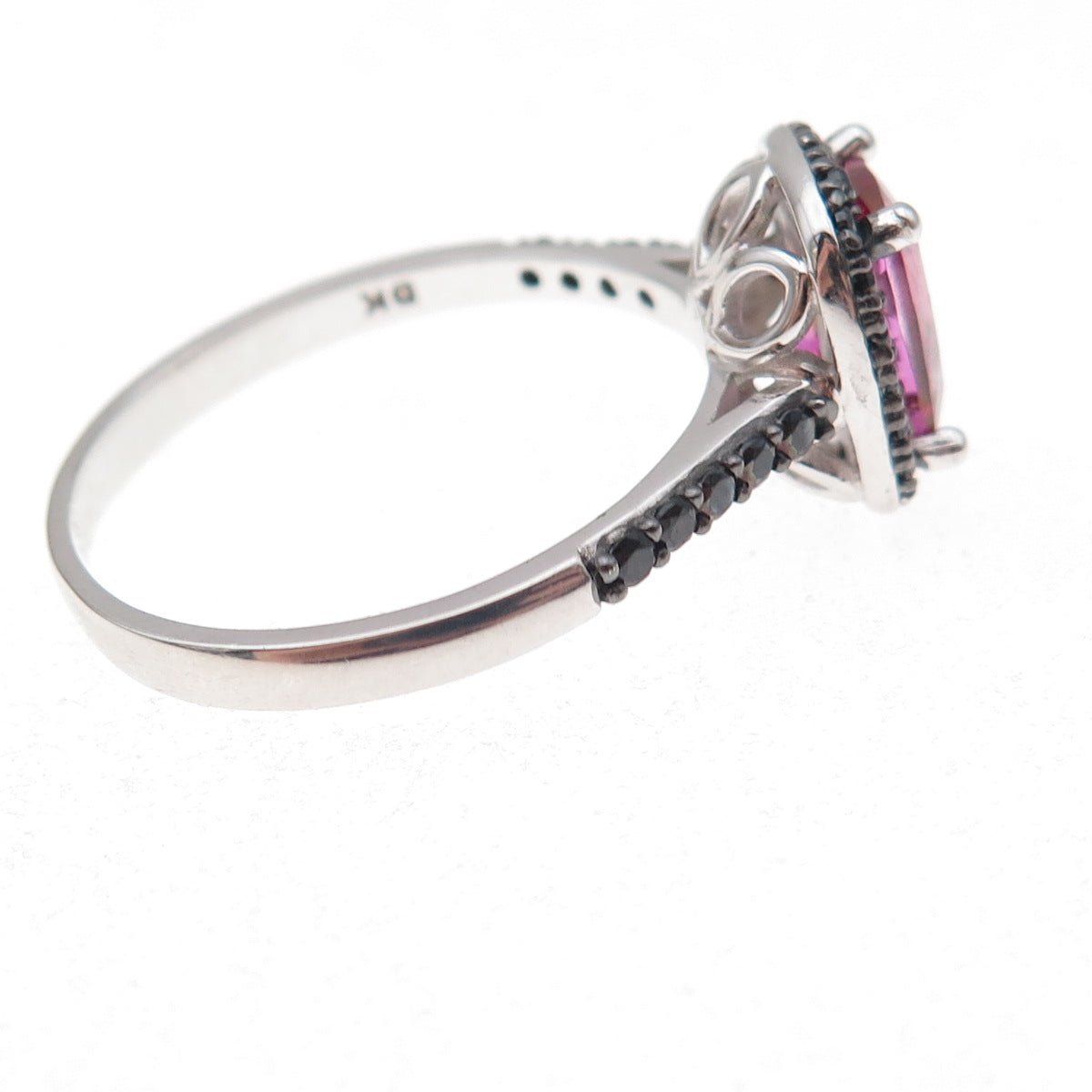 925 Sterling Silver Real Pink Tourmaline & Black Spinel Ring Size 12
