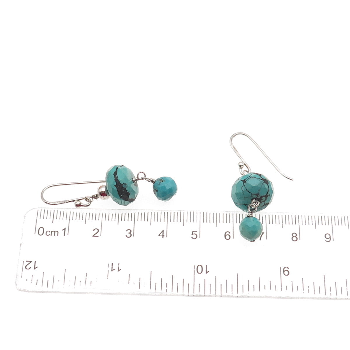 SX Sally C 925 Sterling Silver Vintage Real Turquoise Beaded Dangle Earrings