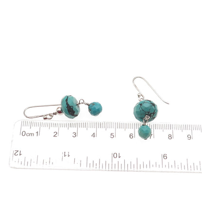 SX Sally C 925 Sterling Silver Vintage Real Turquoise Beaded Dangle Earrings