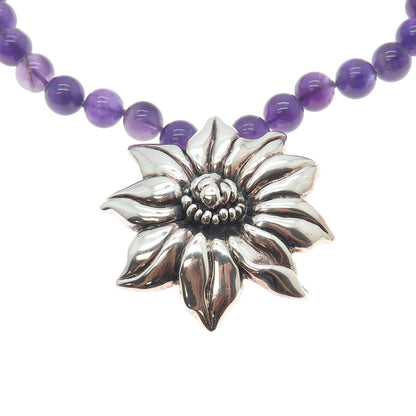 Metropolitan Museum of Art Sterling Silver Vintage Amethyst Floral Necklace 18"