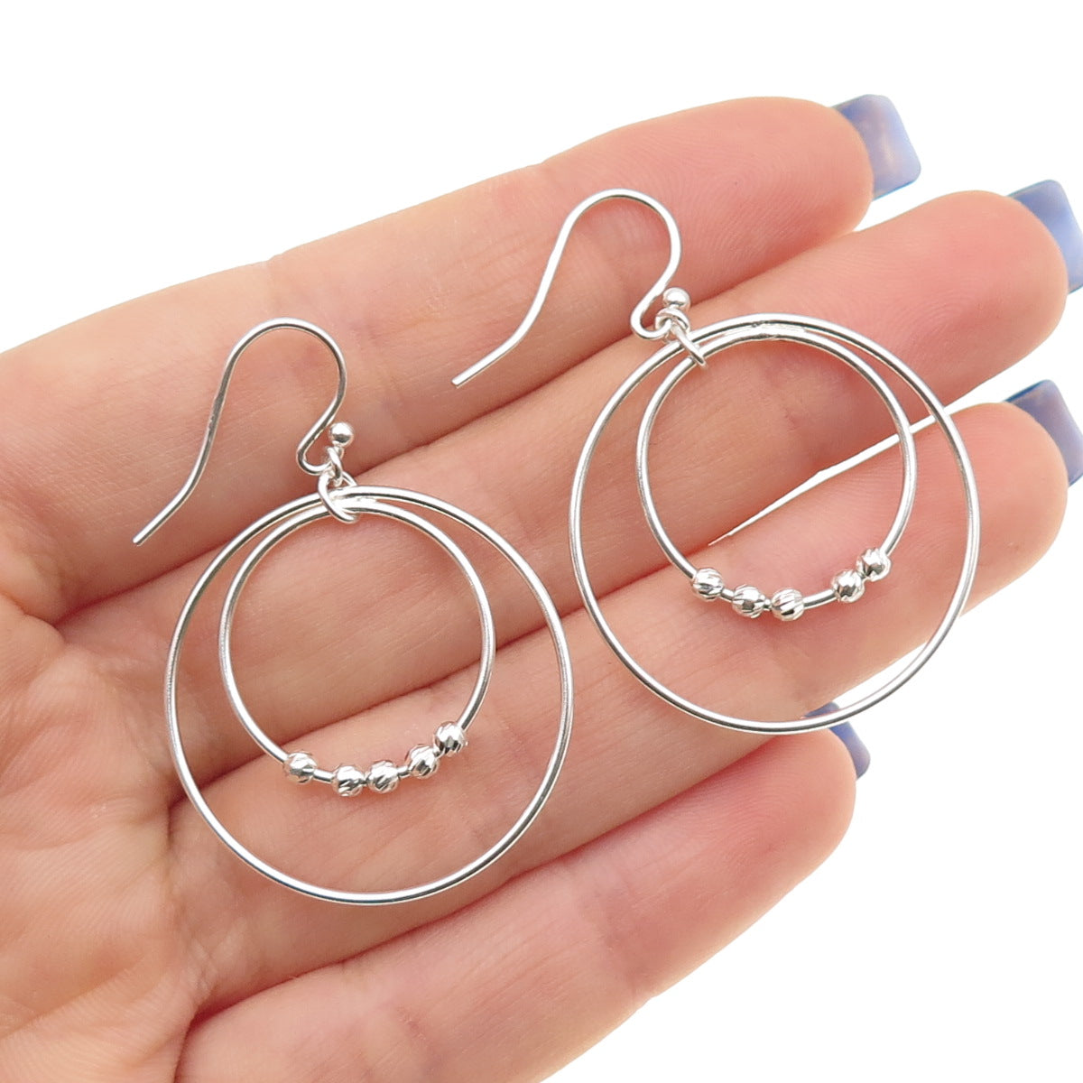 925 Sterling Silver Ball Beaded Multi-Circle Dangle Earrings
