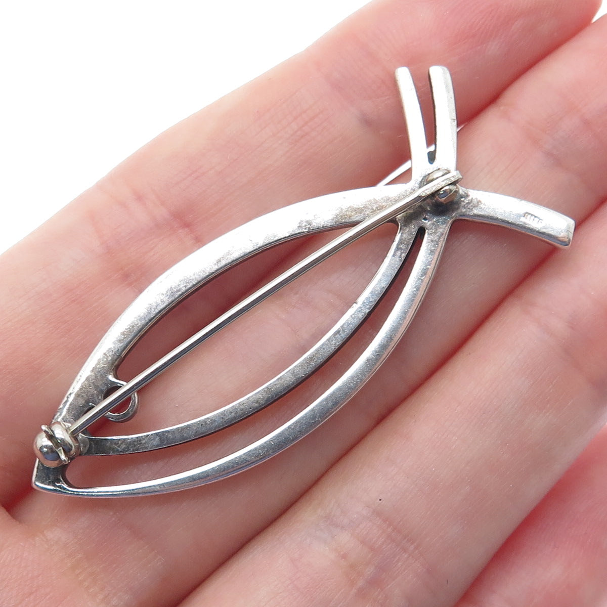 925 Sterling Silver Vintage Ichthys Religious Pin Brooch