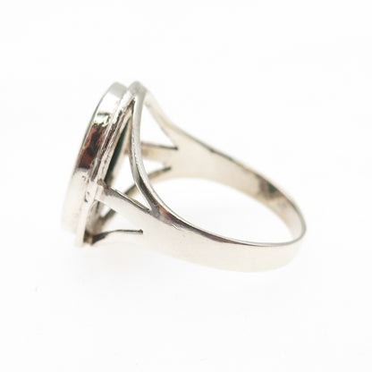 925 Sterling Silver Vintage Real Oval-Cut Malachite Ring Size 8.75