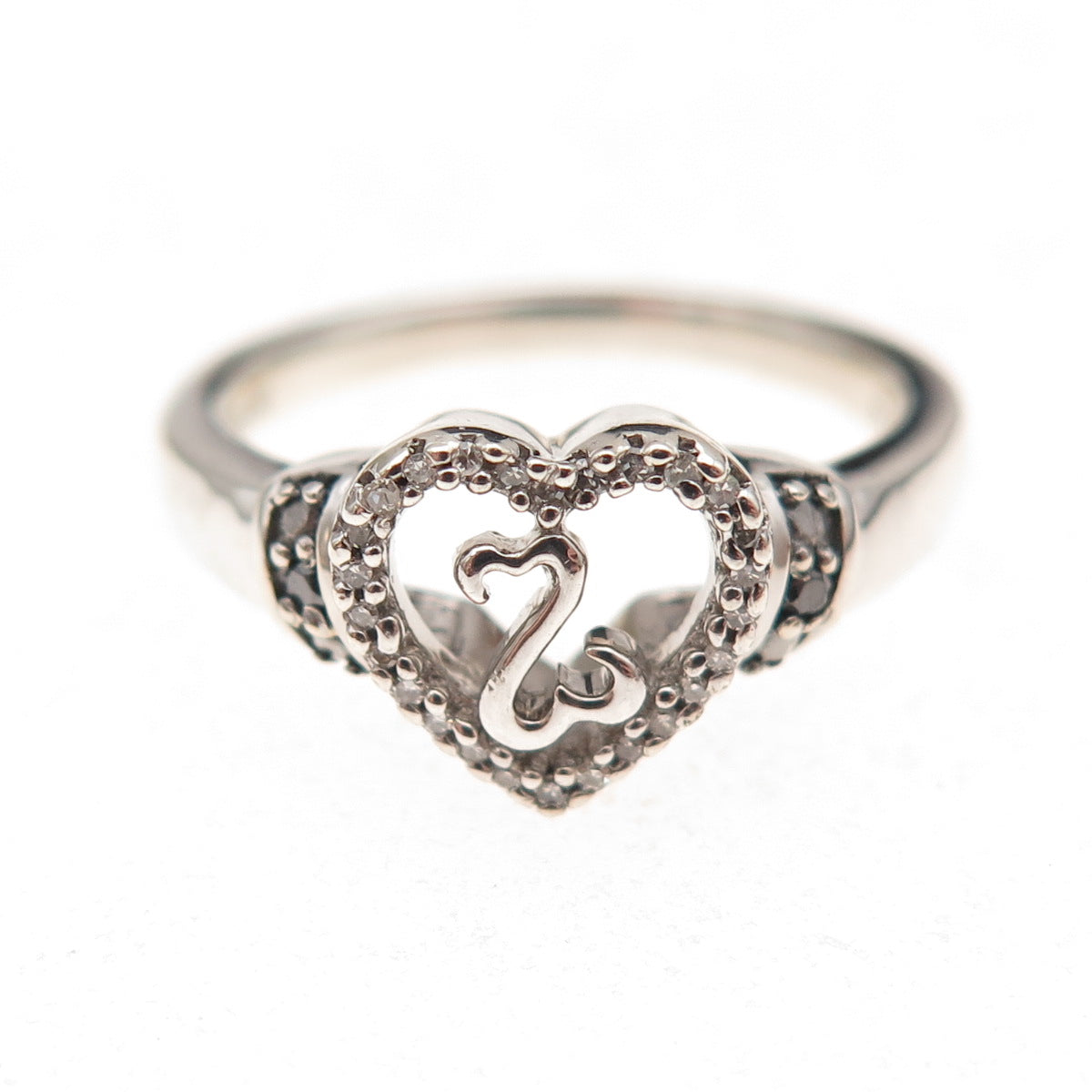 Jane Seymour 925 Sterling Silver Real Round-Cut Diamond Open Heart Ring Size 7
