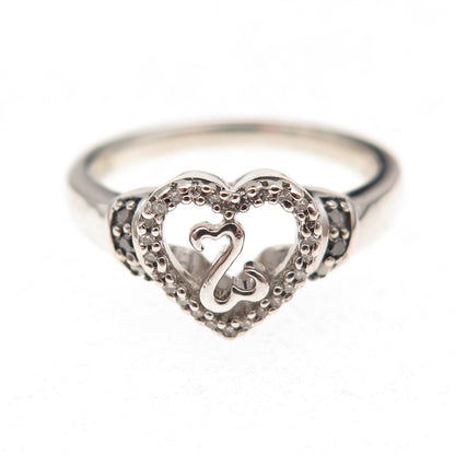 Jane Seymour 925 Sterling Silver Real Round-Cut Diamond Open Heart Ring Size 7