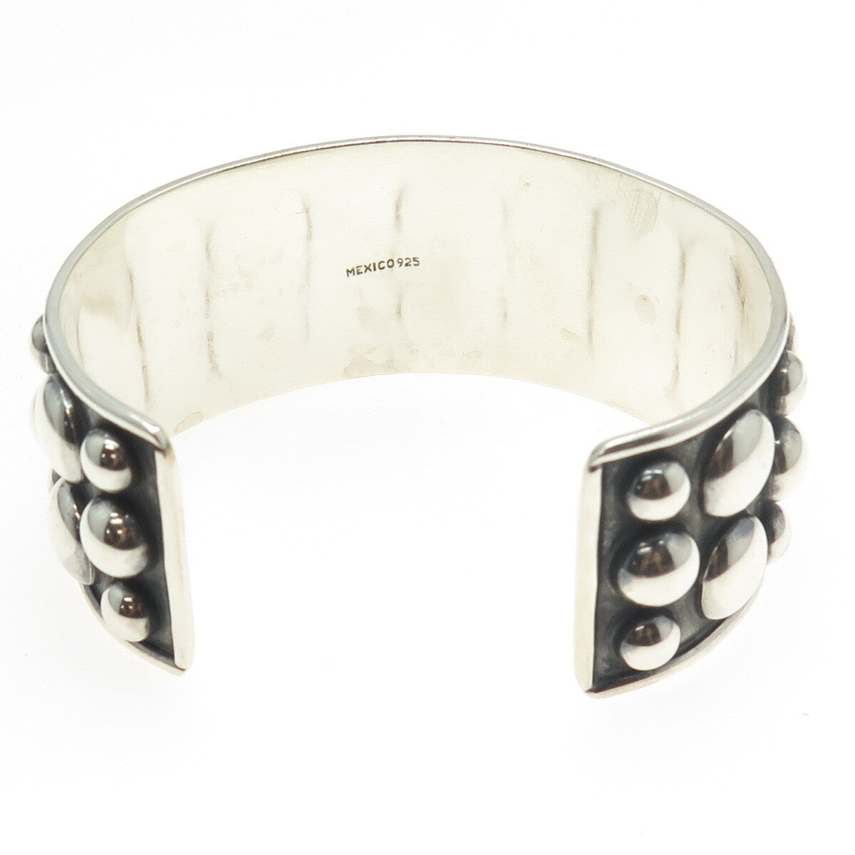 925 Sterling Silver Vintage Mexico Granulated Modernist Adjustable Bracelet 7.5"