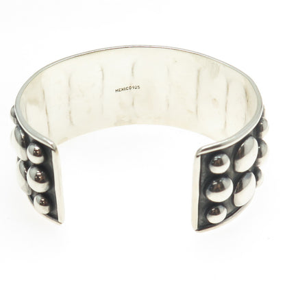 925 Sterling Silver Vintage Mexico Granulated Modernist Adjustable Bracelet 7.5"