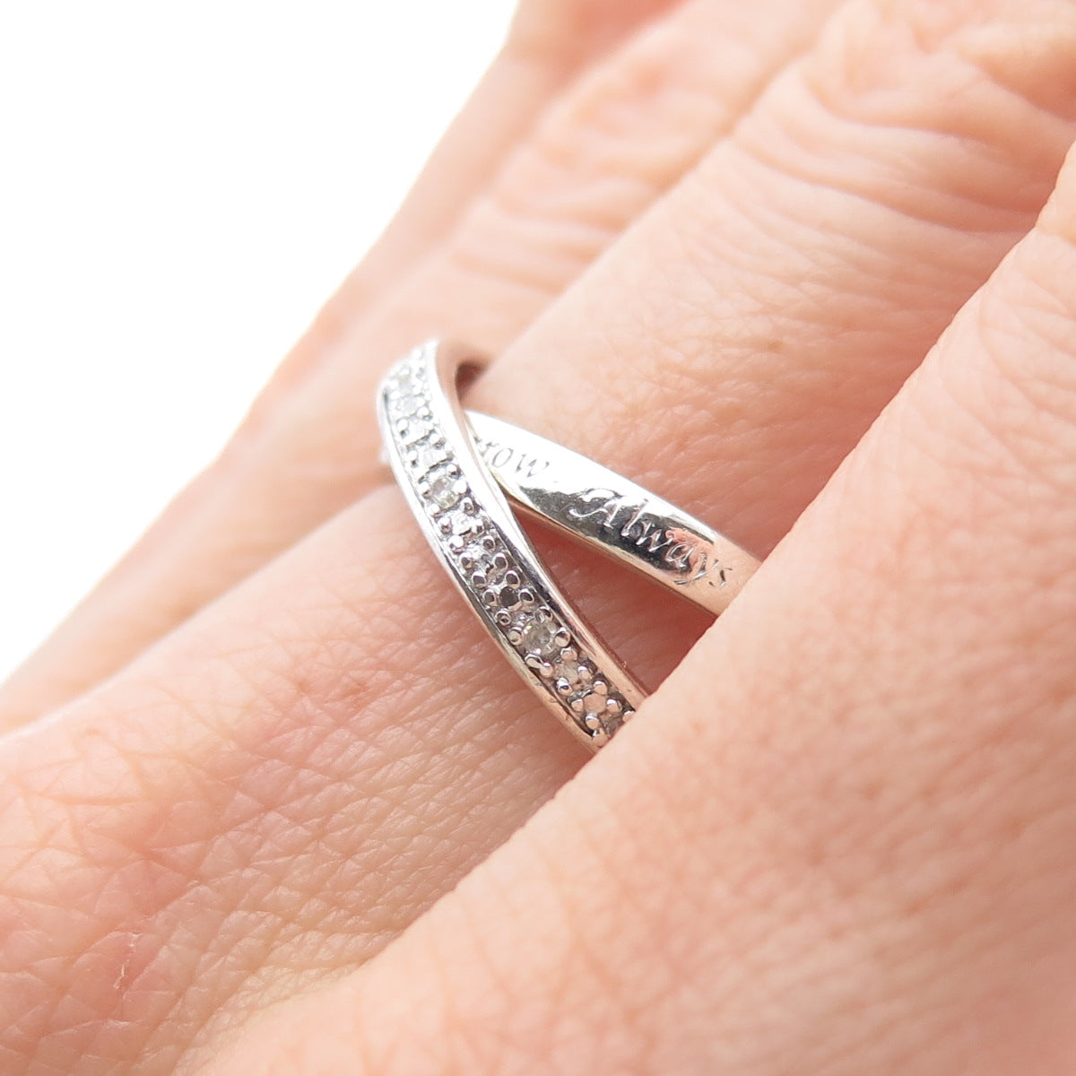 BGE BRADFORD Sterling Silver Real Diamond Interlocked Eternity Ring Size 6.75