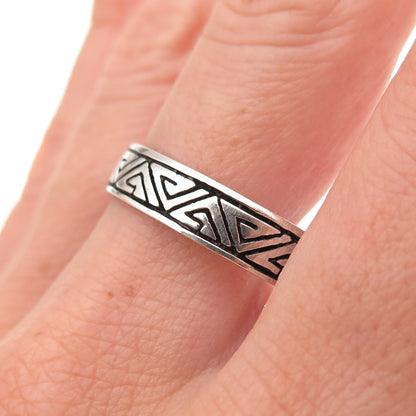 925 Sterling Silver Vintage Geometric Oxidized Band Ring Size 14