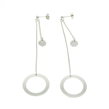 925 Sterling Silver Vintage Circle Snake & Rolo Chain Dangling Earrings