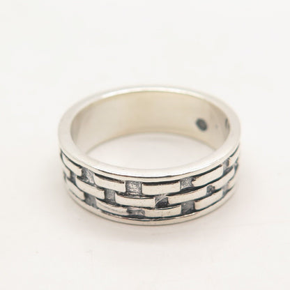 925 Sterling Silver Vintage Brick Band Ring Size 9