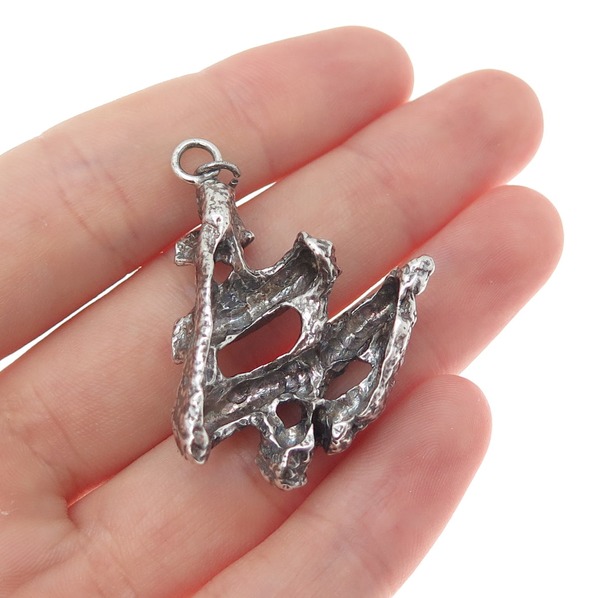 925 Sterling Silver Vintage Modernist Brutalist Oxidized Charm Pendant