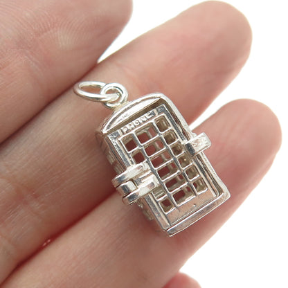 925 Sterling Silver Vintage Telephone Booth 3D Pendant