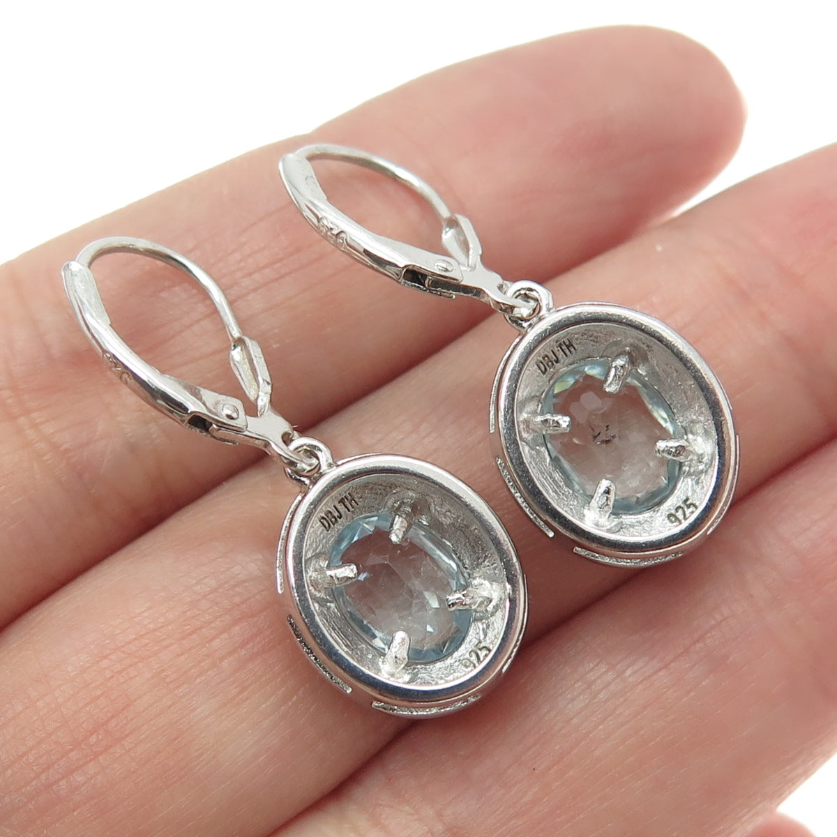 DBJ DEE BERKLE 925 Sterling Silver Real Blue Topaz Dangle Earrings