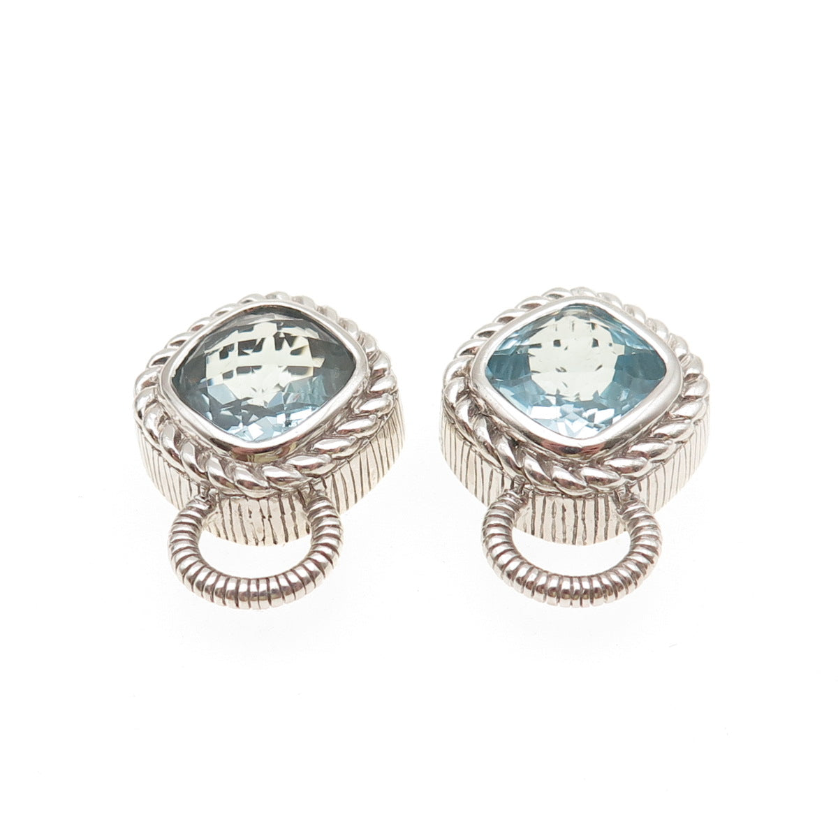 JUDITH RIPKA 925 Sterling Silver Cushion-Cut Blue C Z Jacket Earrings