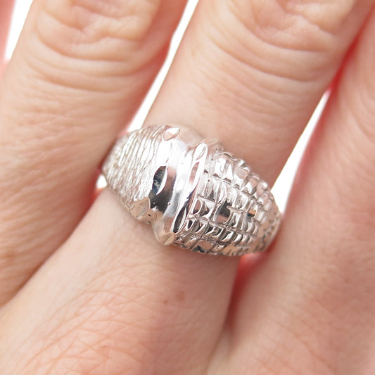 925 Sterling Silver Vintage Modernist Alligator Pattern Ring Size 8