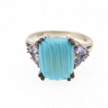 D'Joy 925 Sterling Silver Real Turquoise & Tanzanite Ring Size 8