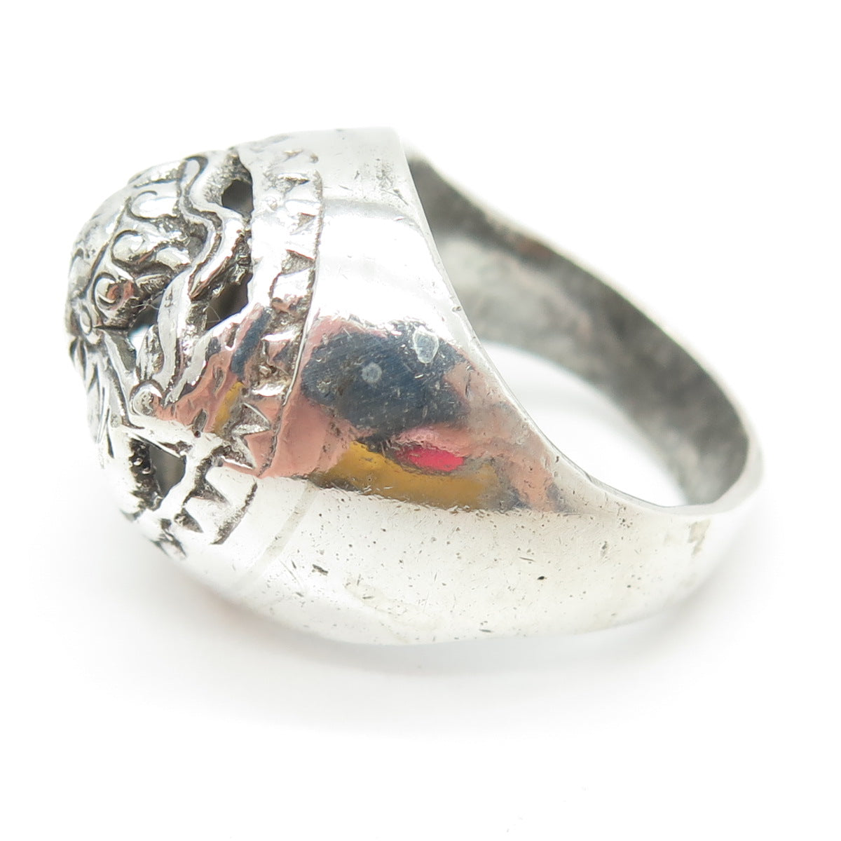 800 Silver Vintage France Chinese Foo Dog Dome Ring Size 10