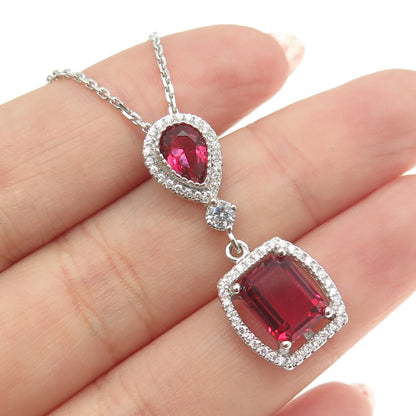 925 Sterling Silver Multi-Cut Pink & White C Z Cable Chain Necklace 16"