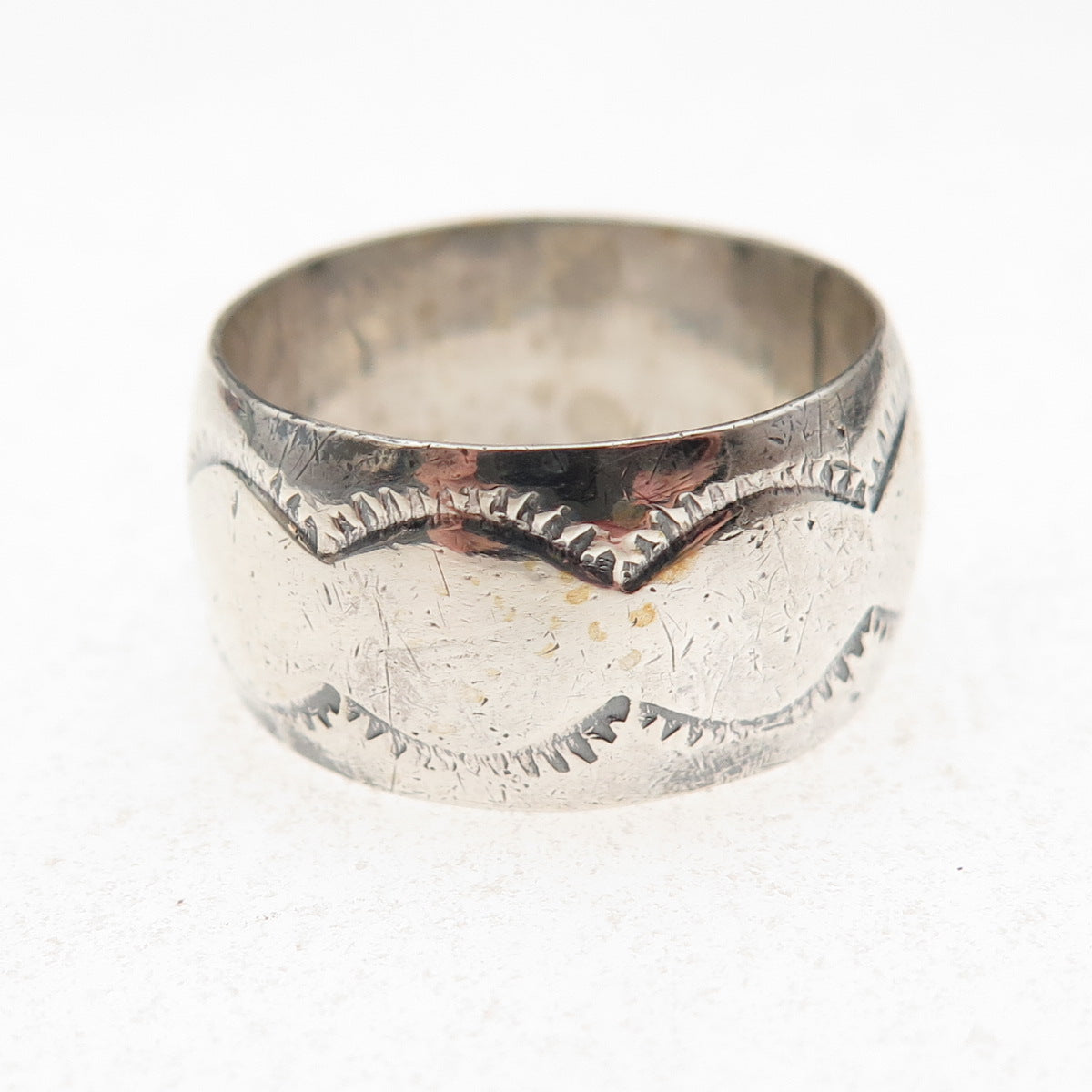 Old Pawn 925 Sterling Silver Vintage Southwestern Tribal Wide Band Ring Size 8.5