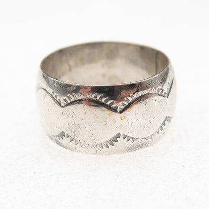 Old Pawn 925 Sterling Silver Vintage Southwestern Tribal Wide Band Ring Size 8.5