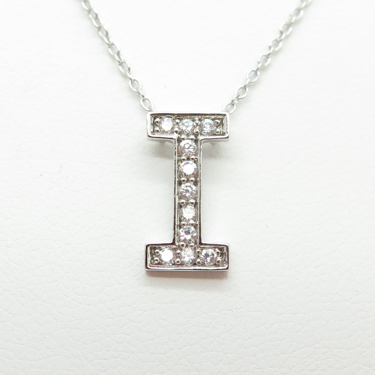 925 Sterling Silver C Z Letter "I" Initial Rolo Chain Necklace 18-20"