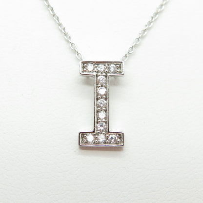 925 Sterling Silver C Z Letter "I" Initial Rolo Chain Necklace 18-20"