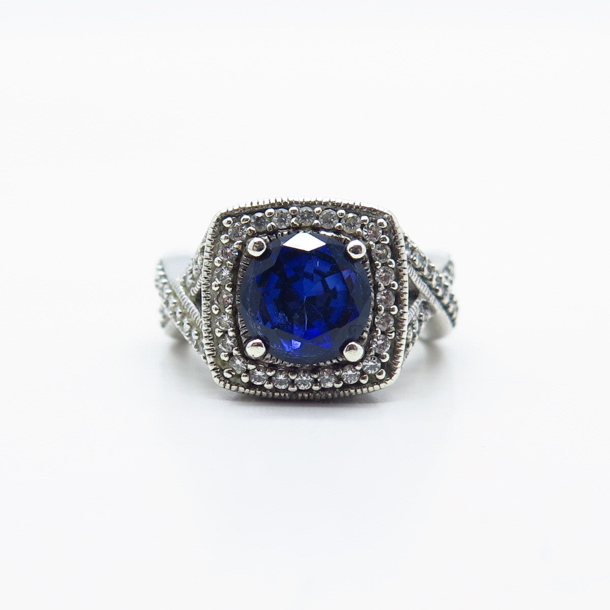 925 Sterling Silver J. Esposito Lab-Created Sapphire & C Z Ring Size 6