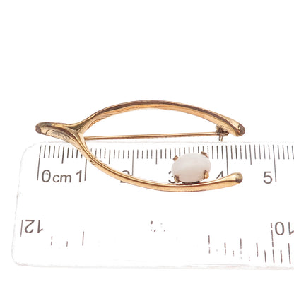 Winard 1/20 12K Gold Filled Antique Art Deco Real Opal Wishbone Pin Brooch