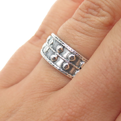 925 Sterling Silver Vintage Modernist Beaded Oxidized Ring Size 6.5