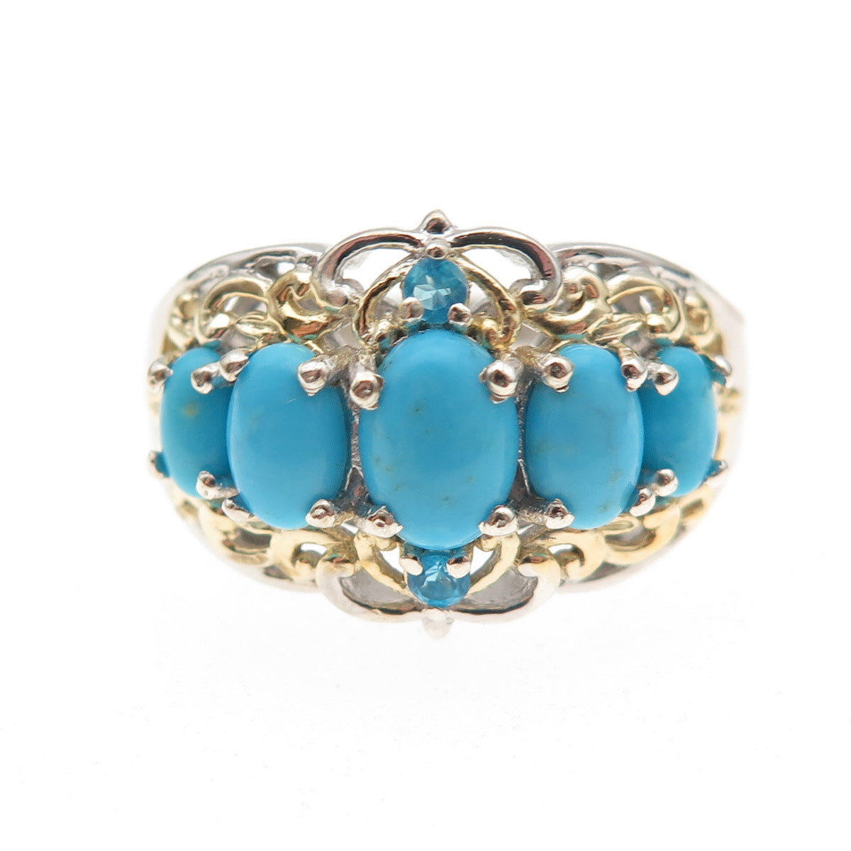 Chuck Clemency 925 Sterling Silver 2-Tone Real Turquoise Apatite Ring Size 8.25