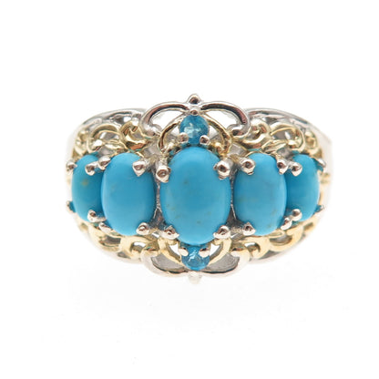 Chuck Clemency 925 Sterling Silver 2-Tone Real Turquoise Apatite Ring Size 8.25