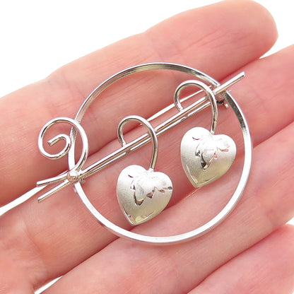 D'OR 925 Sterling Silver Antique Art Deco Floral Heart Pin Brooch