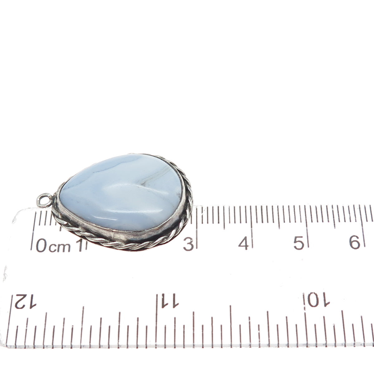 925 Sterling Silver Vintage Real Blue Lace Agate Teardrop Charm Pendant