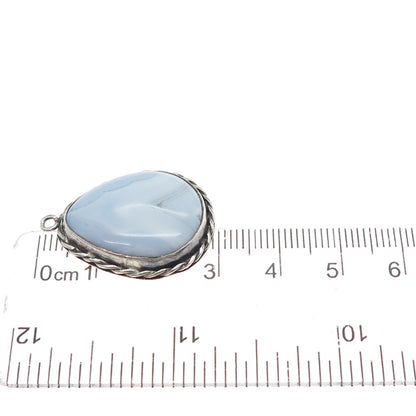 925 Sterling Silver Vintage Real Blue Lace Agate Teardrop Charm Pendant