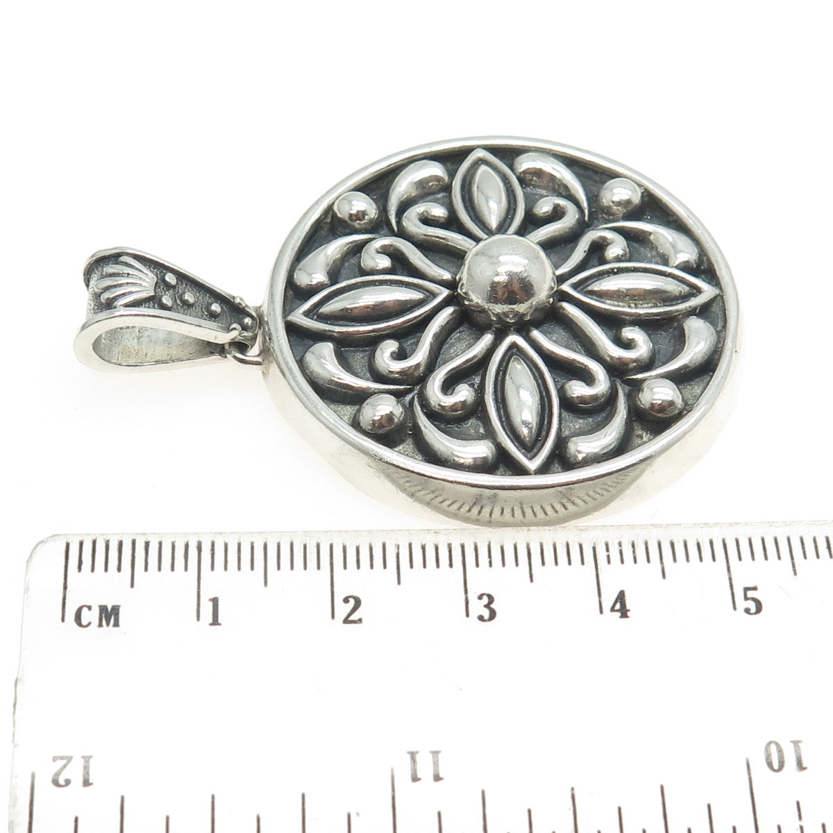 925 Sterling Silver Vintage Mexico Floral Ornate Pendant