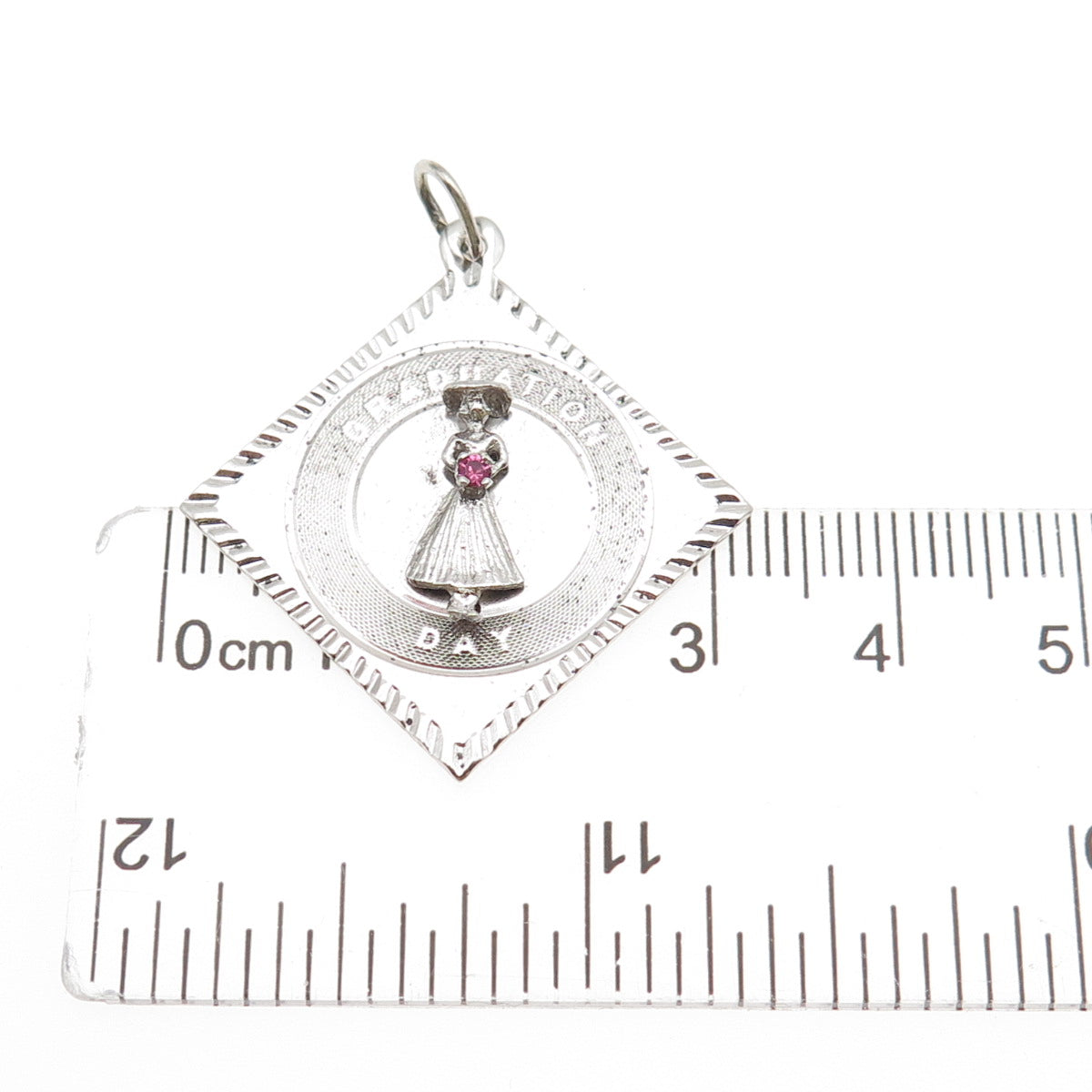 Town & Country Sterling Silver Vintage Pink Rhinestone Graduation Day Pendant