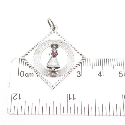 Town & Country Sterling Silver Vintage Pink Rhinestone Graduation Day Pendant