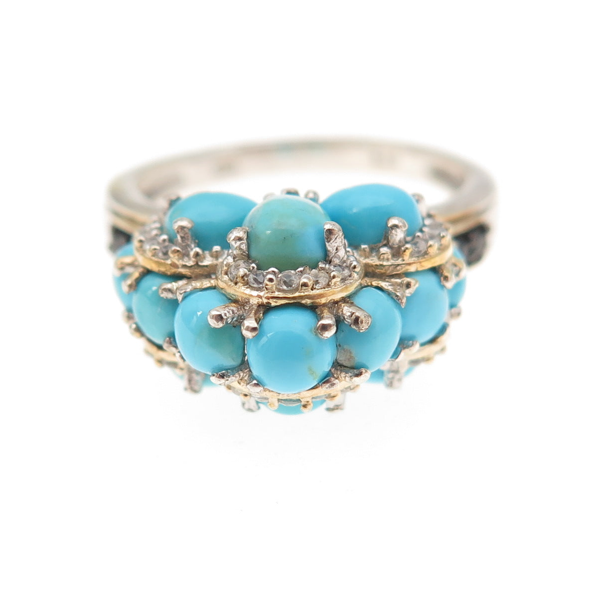 Chuck Clemency 925 Sterling Silver Real Turquoise Spinel White Topaz Ring Size 8