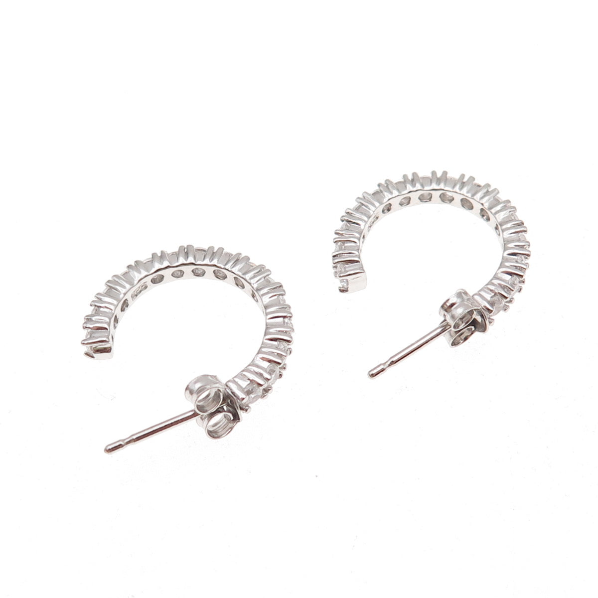 925 Sterling Silver Round-Cut C Z Hoop Earrings